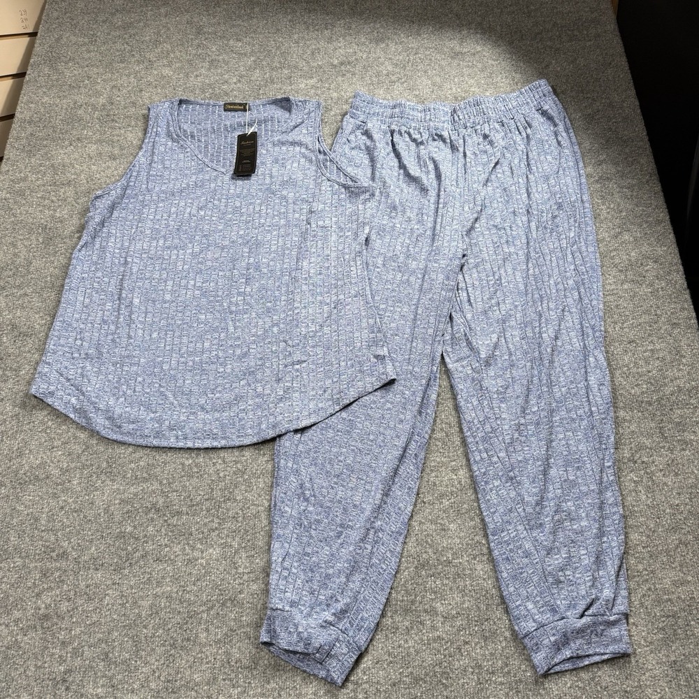 Fantaslook 2-Piece Lounge Set Blue Heathered Ribbed Tank Top Joggers Pajamas NWT